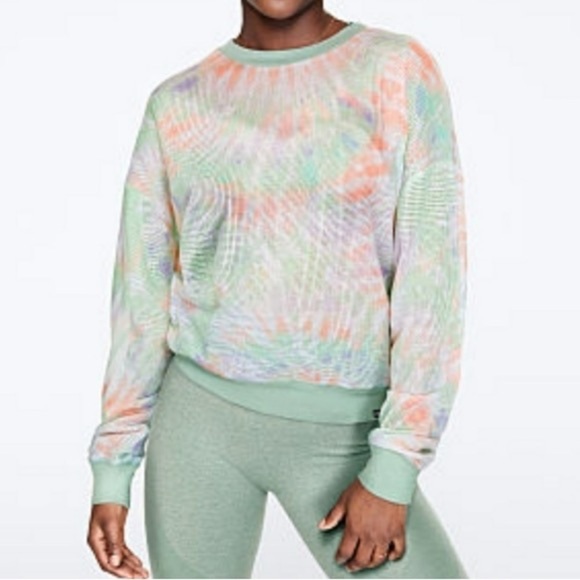 PINK VICTORIA SECRETS Tie Dye Mesh Slouchy Over-sized Crew Top - MEDIUM - Picture 1 of 10